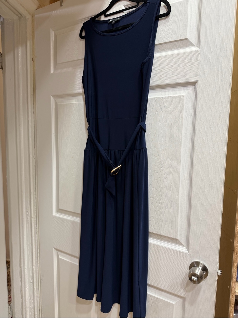 Tash + Sophie sleeveless Navy Belted Midi Dress — Elegant Everyday